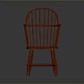 Red Wooden Single Chair With Spindle Back Design And Curved Armrests