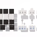 Black And White Electrical Switch Panels With Various Outlet And Switch Designs 3d model