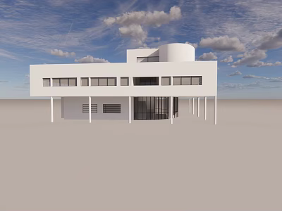 Modern Detached Villa With White Exterior Large Windows And Open Structure Under Blue Sky 3d model