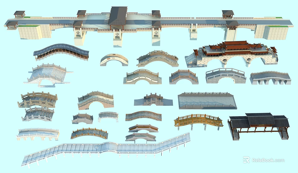 Various Traditional and Modern Landscape Bridges With Arch and Curved Structures 3d model 