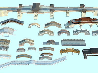 Various Traditional and Modern Landscape Bridges With Arch and Curved Structures 3d model