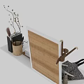 Ornamental Decor Set with Number 5 Figurine Twig Branch Paintbrushes Scissors Books Monkey Ornaments
