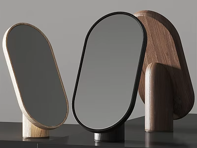 Unique Modern Oval Mirrors With Wooden And Black Bases For Home Decor 3d model