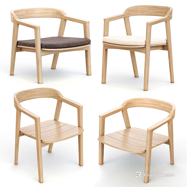 Modern Wooden Leisure Chairs With Armrests And Different Colored Seat Cushions 3d model 