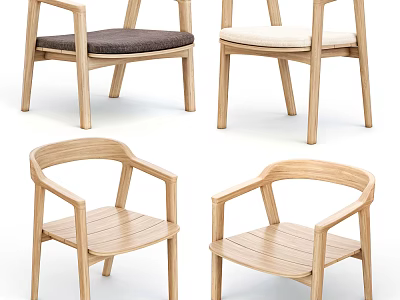 Modern Wooden Leisure Chairs With Armrests And Different Colored Seat Cushions 3d model