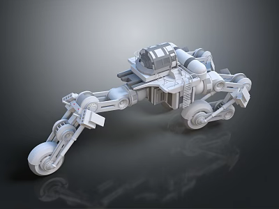 Futuristic Mechanical Vehicle With Multiple Wheels Robotic Arms And Cockpit In 3D Rendering 3d model