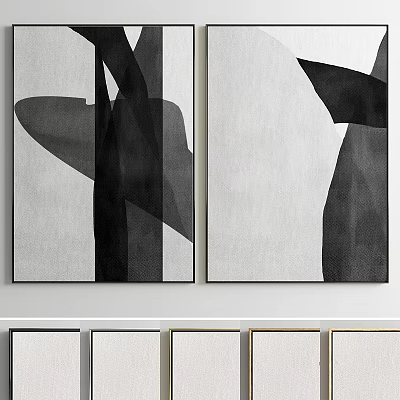 Modern Black And White Abstract Framed Wall Art Paintings Hanging On Wall 3d model