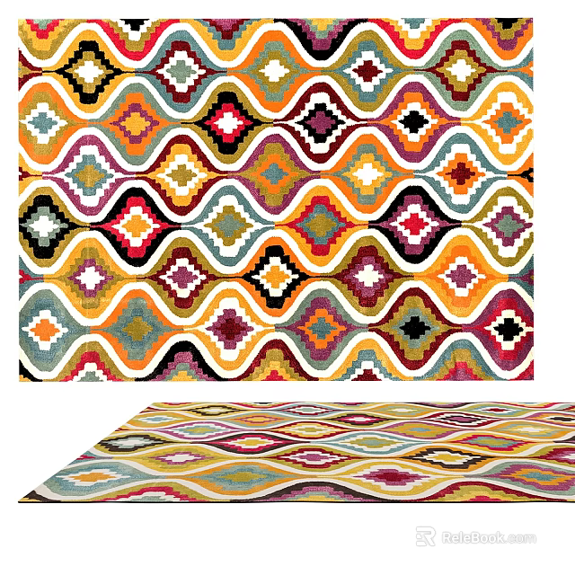 Colorful Geometric Square Rug With Diamond Wave Patterns And Vibrant Multicolor Design 3d model 