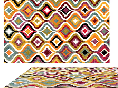 Colorful Geometric Square Rug With Diamond Wave Patterns And Vibrant Multicolor Design 3d model