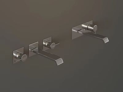 Stainless Steel Wall Mounted Double Faucets with Modern Design and Durable Construction 3d model