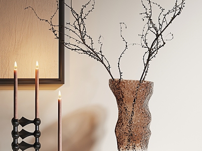 Modern Ornaments Combination Middle Ancient Vase Candle Decorative Painting Candlestick Dry Support 3d model