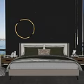Modern Double Bed In Cozy Bedroom With Plush Pillows Wooden Nightstands And Seaside View