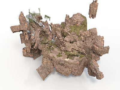 3D Fractured Rock Formation With Green Moss And Jagged Surface Details 3d model