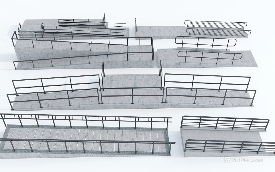 Garden Ornaments Featuring Various Metal Railing Designs And Decorative Shelves For Outdoor Use 3d model 