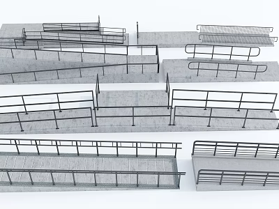 Garden Ornaments Featuring Various Metal Railing Designs And Decorative Shelves For Outdoor Use 3d model