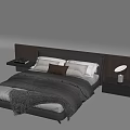 Modern Bedroom With Leather Headboard Pillows Bedspread And Nightstand Lamp