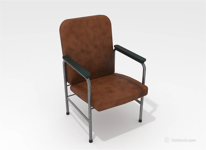 Comfortable Brown Leather Leisure Chair with Dark Armrests and Metal Frame 3d model 