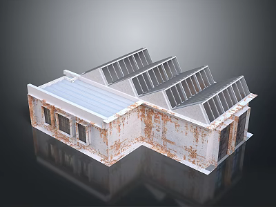 Single Family House with Solar Panels on Roof and Rusted Exterior Walls in Unfinished Construction 3d model