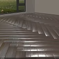 Dark Brown Herringbone Pattern Wooden Flooring With Glossy Finish In Room Interior