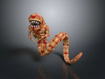 Terrifying Creature With Striped Red Yellow Body Sharp Teeth Worm Like Snake Form And Arms 3d model