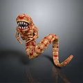 Terrifying Creature With Striped Red Yellow Body Sharp Teeth Worm Like Snake Form And Arms
