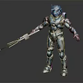 Sci Fi Warrior In Blue Armor Holding Rifle And Standing In Futuristic Pose 3d model