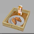 Cute Kitten Sitting Near Wooden Tray with Fresh Orange Juice and Croissants