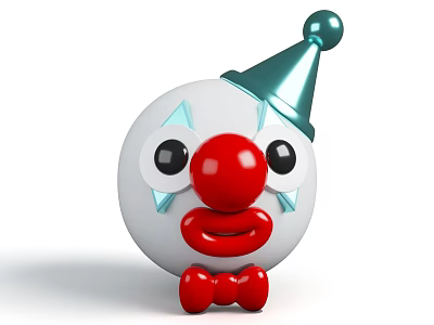 Clown Themed Ornament Decoration Set with White Spherical Body Red Nose and Blue Pointed Hat 3d model