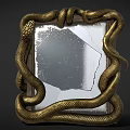 Golden Coiled Snake Frame Surrounding Cracked Mirror Reflective Surface 3d model