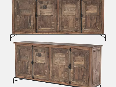 Rustic Wooden Decorative Cabinet with Multiple Doors and Black Metal Legs 3d model