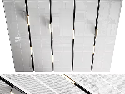 Modern Ceiling Design With Linear Structure Recessed LED Lights White Panels And Black Frames 3d model
