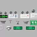 Emergency Safety Devices Collection Featuring Exit Signs Fire Detectors Alarms