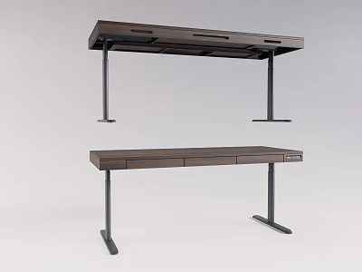 Modern Wooden Desk With Metal Legs And Drawer Storage For Home Office Use 3d model