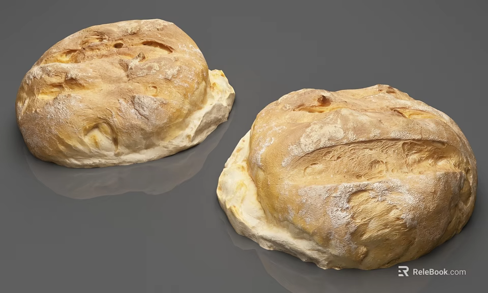 Freshly Baked Artisan Bread With Crusty Surface And Golden Brown Color On Gray Background 3d model 
