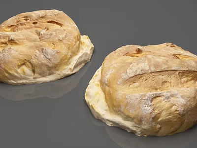 Freshly Baked Artisan Bread With Crusty Surface And Golden Brown Color On Gray Background 3d model