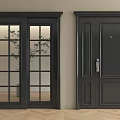 Black Double Doors Featuring Glass Panes And Solid Panel Design For Interior 3d model