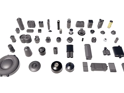 Assorted Lighting Combination Components Featuring Lampshades Bases And Fittings Parts 3d model