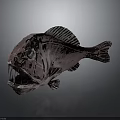 Metallic Purple Fish With Large Eyes Open Mouth And Dark Background Reflection