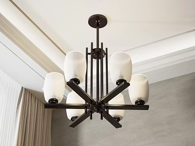 Modern Black Metal Chandelier with White Glass Shades in Contemporary Interior Design 3d model