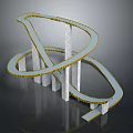 Spiral Track Structure With Yellow Edges Supported By White Pillars On Reflective Black Background