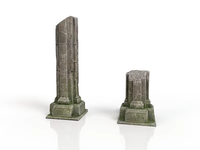 Modern Garden Setting With Two Stone Pillars Of Different Heights And Textured Bases 3d model