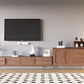 Modern Wooden Bookcase With Decorations And TV Stand In Living Room