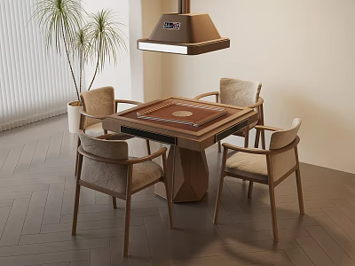 Modern Entertainment Table With Four Chairs Ceiling Lamp And Potted Plant In Room 3d model
