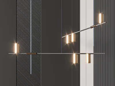 Modern Metal Structure Chandelier With Illuminated Lights And Striped Wall Background 3d model