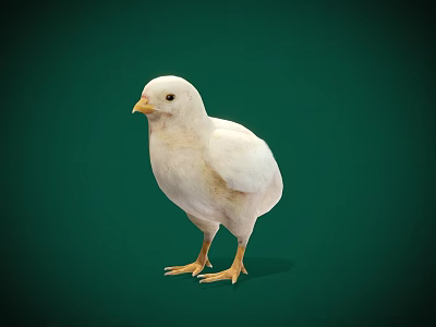 Cute White Baby Chicken Standing On Green Background As Flying Animal 3d model