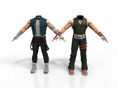 Two Male 3D Character Models in Different Costumes with Open Arms 3d model