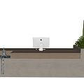 Minimalist Modern Reception Desk Design With White Computer And Cactus Plants 3d model