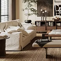 Neutral Tones Living Room Interior With White Sofas Coffee Table And Decorative Artworks