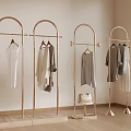 Golden Clothing Racks With Hanging Clothes And White Bag In Modern Interior