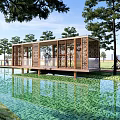 Park Rest Gallery Frame Lakeside Rest Pavilion Ecological Pin Landscape Pavilion 3d model